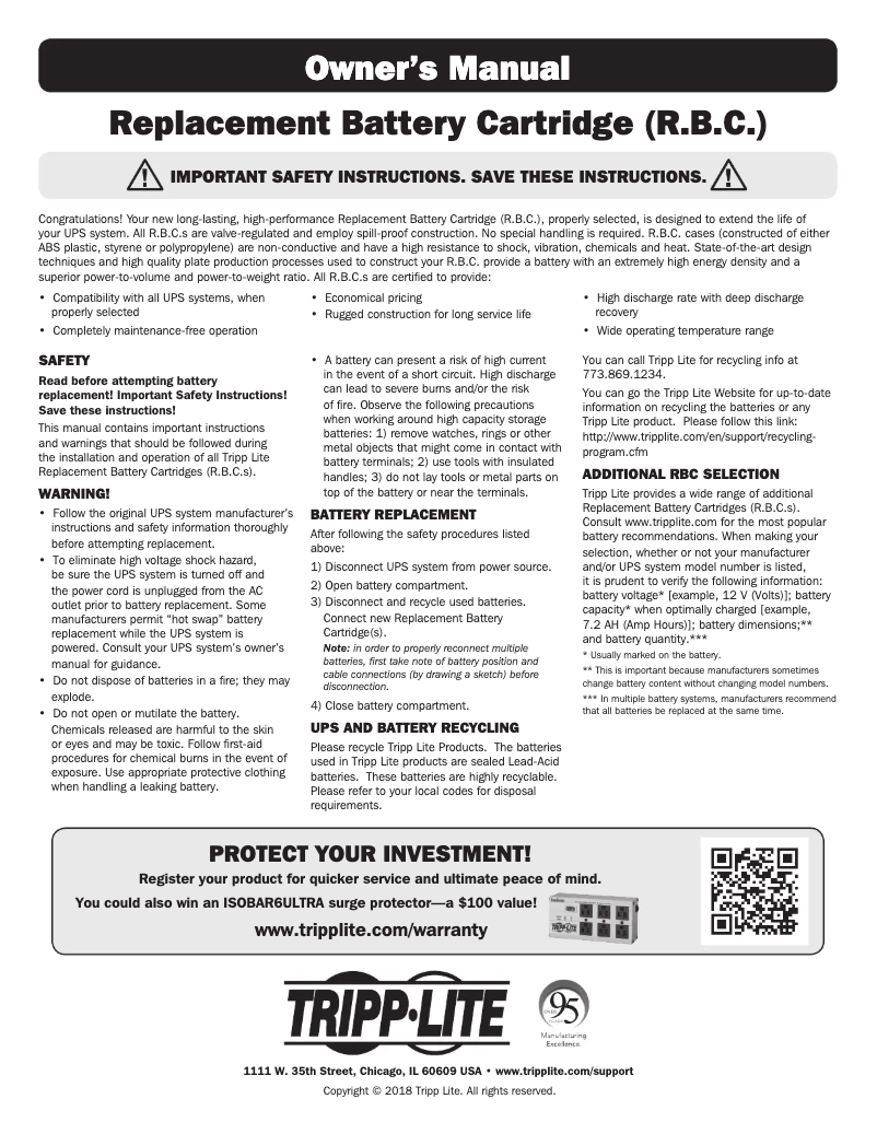 Página nº 1 - Manual de usuario Tripp Lite RBC24-SLT