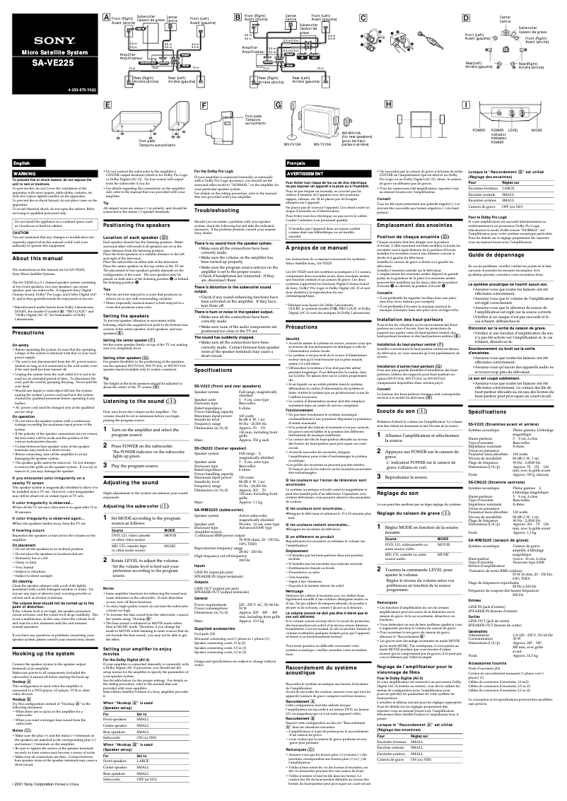 Imagen de la primera página del manual del dispositivo SA-VE225