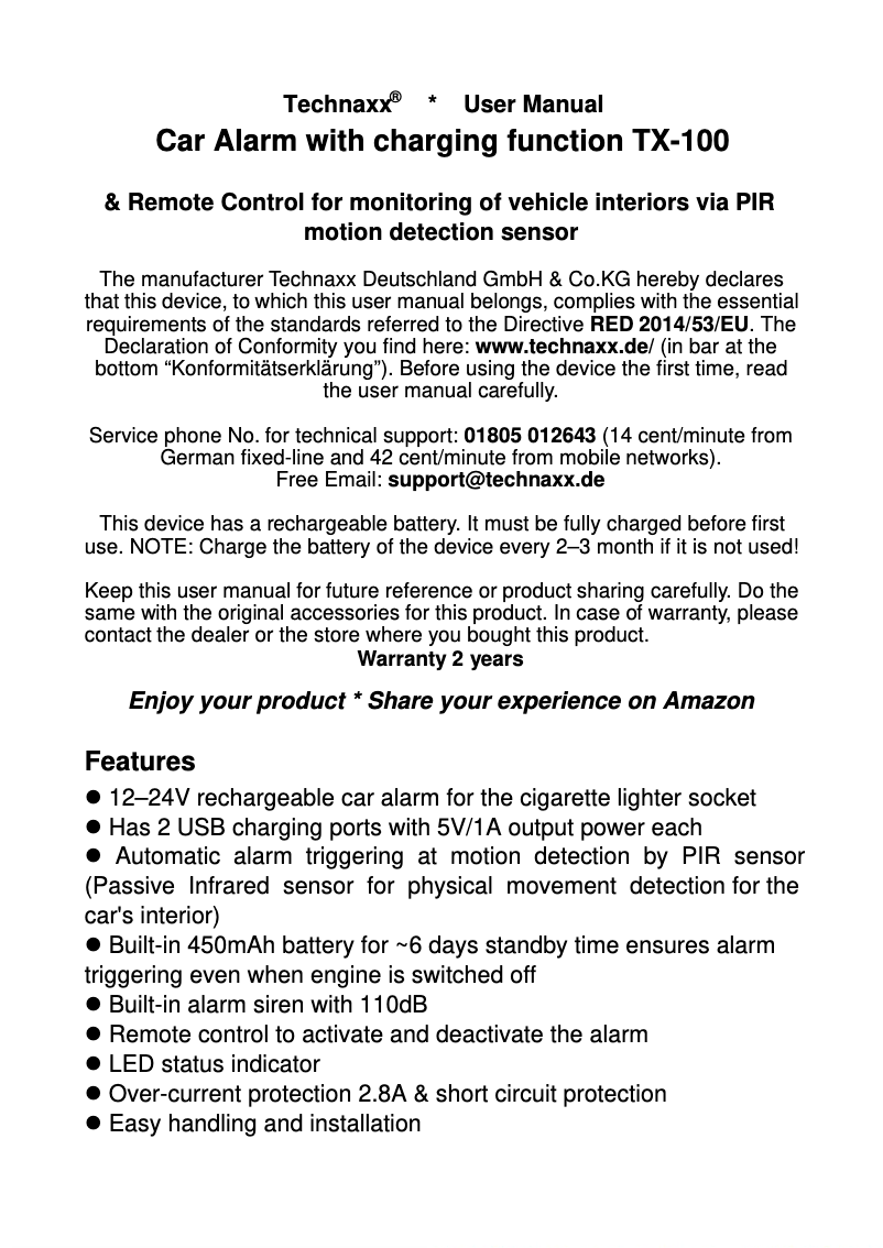 Imagen de la primera página del manual del dispositivo TX-100
