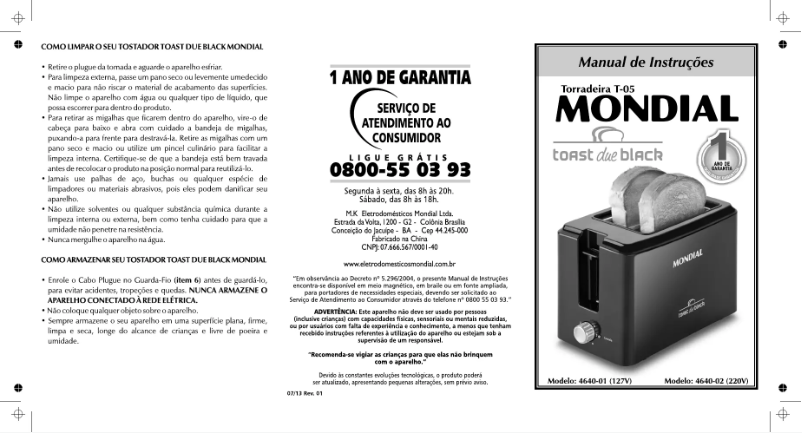 Imagen de la primera página del manual del dispositivo Toast Due Black T-05