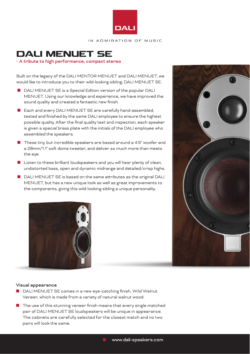 Página 1 del manual Ficha técnica Dali Menuet SE