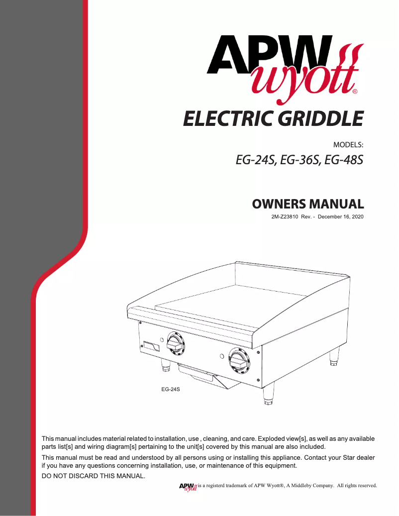 Página 1 del manual Manual de usuario APW Wyott EG-36S