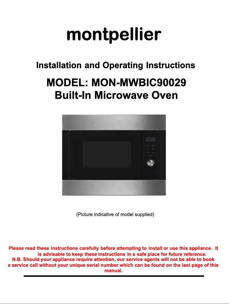 Página 1 del manual Manual de usuario Montpellier MWBIC90029