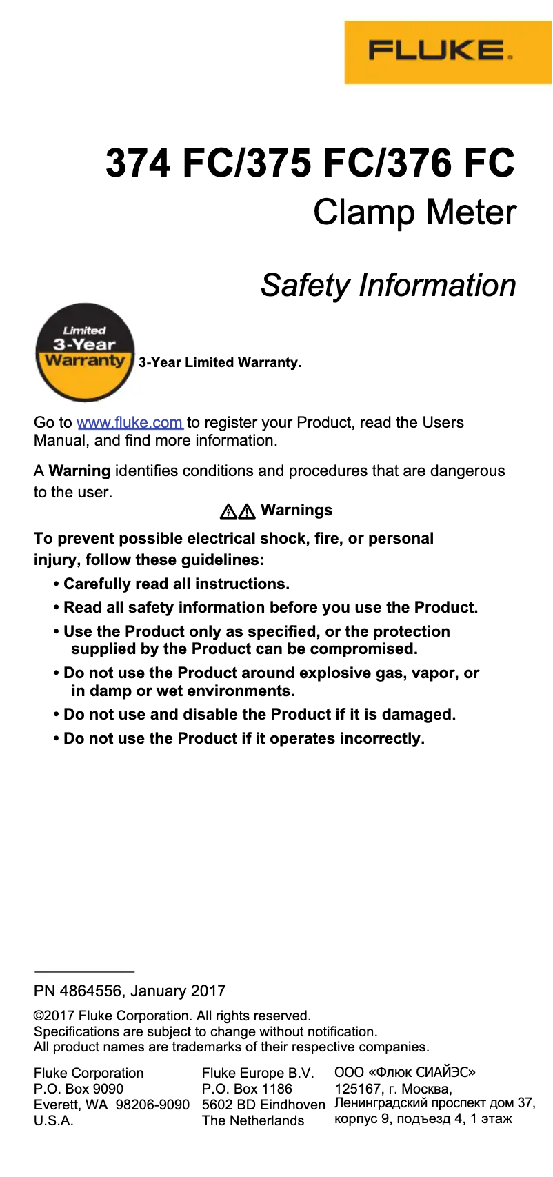 Página nº 1 - Instrucciones de seguridad Fluke 374 FC