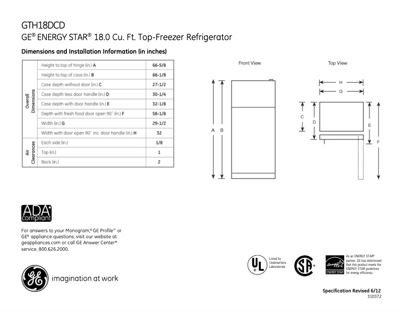 Imagen de la primera página del manual del dispositivo GTH18DCDWW