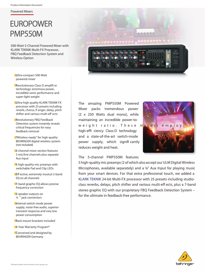 Página 1 del manual Ficha técnica Behringer Europower PMP550M