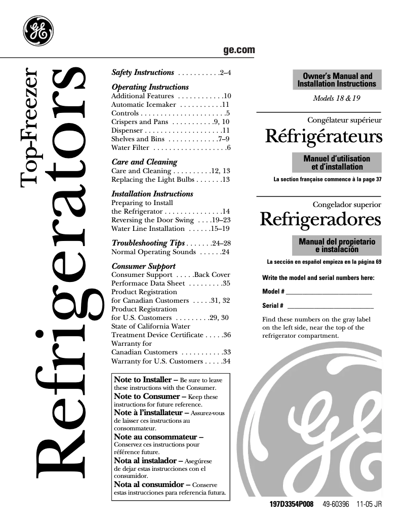 Página 1 del manual Manual de usuario GE ETS18XBPBB