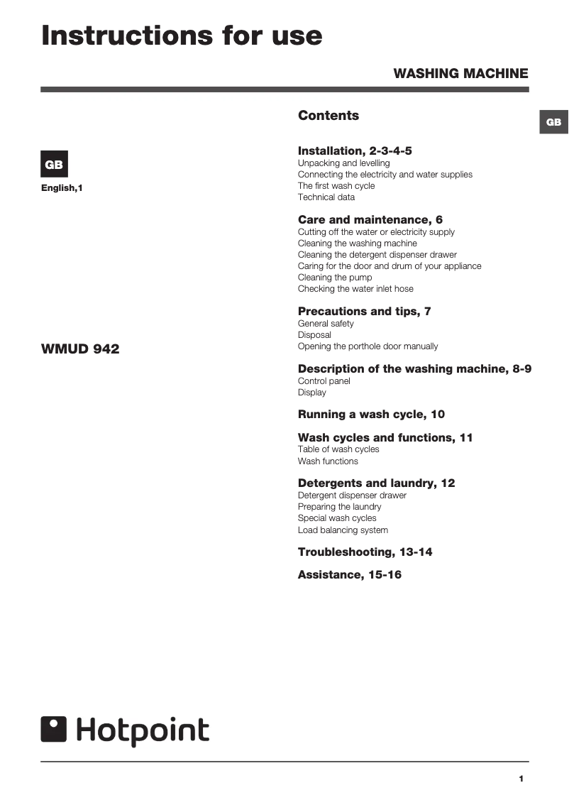 Imagen de la primera página del manual del dispositivo WMUD 942X