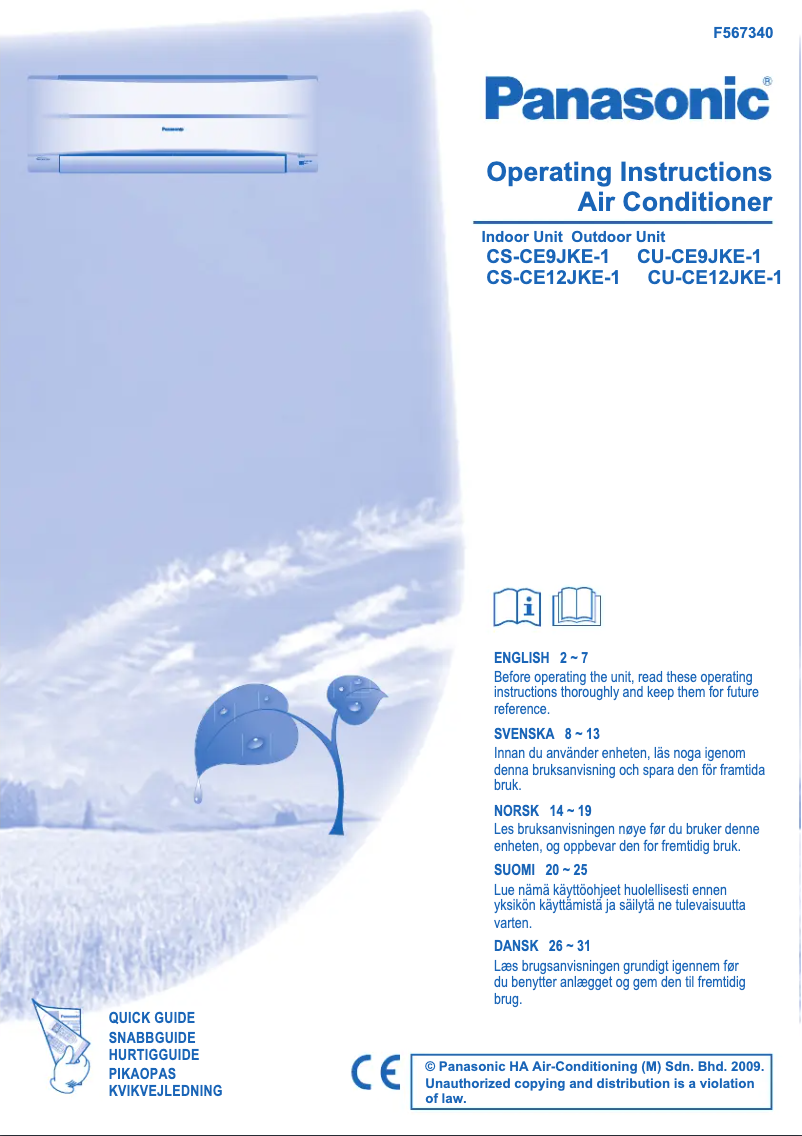 Página 1 del manual Manual de usuario Panasonic CS-CE9JKE-1