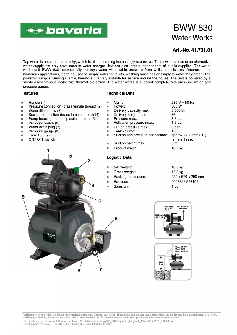 Página nº 1 - Ficha técnica Bavaria BWW 830
