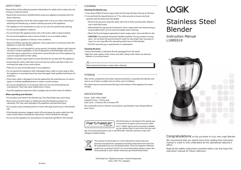 Imagen de la primera página del manual del dispositivo L16BSS10