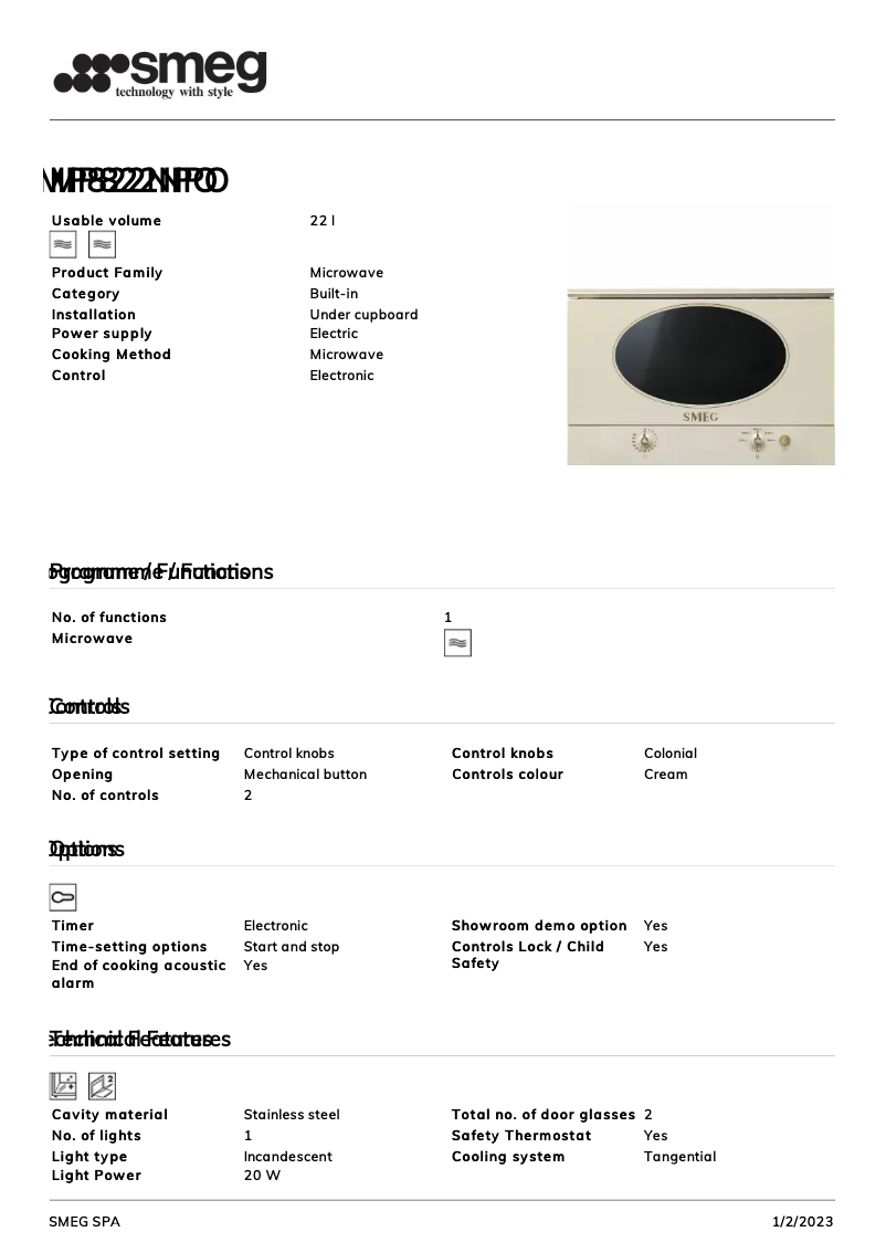 Página 1 del manual Folleto Smeg MP822NPO