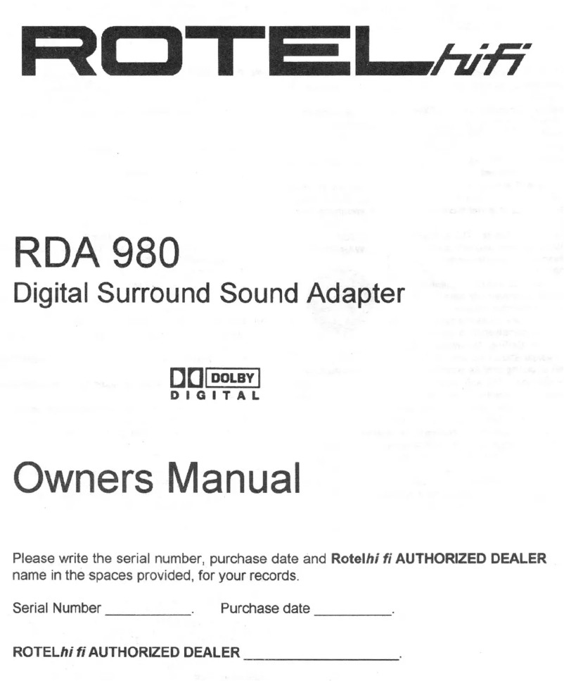 Página 1 del manual Manual de usuario Rotel RDA980