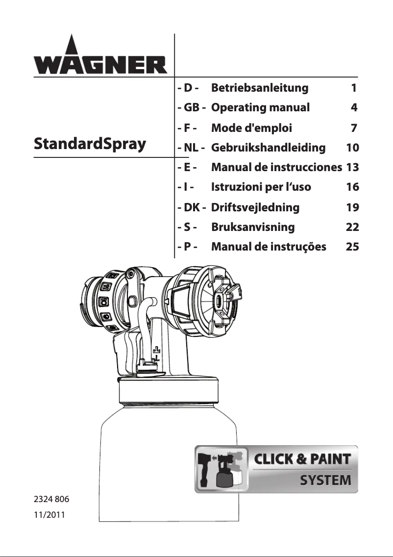 Imagen de la primera página del manual del dispositivo StandardSpray