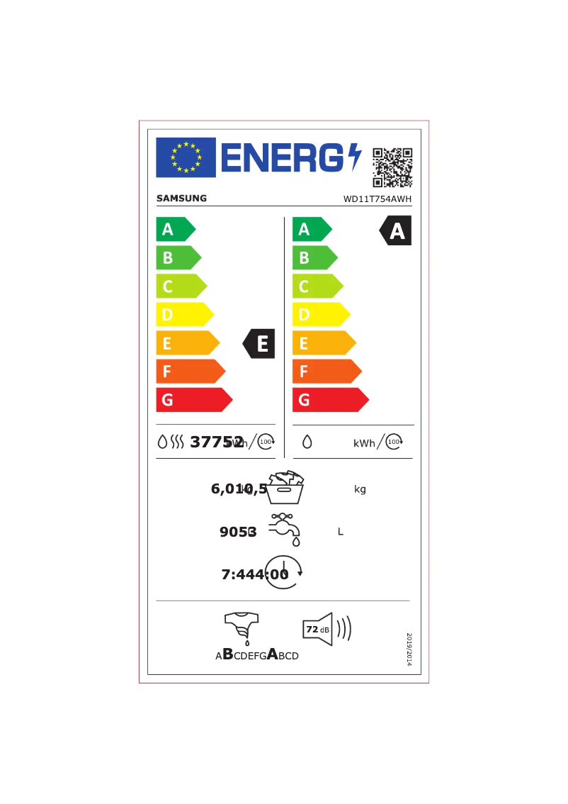 Página 1 del manual Etiqueta energética Samsung WD11T754AWH