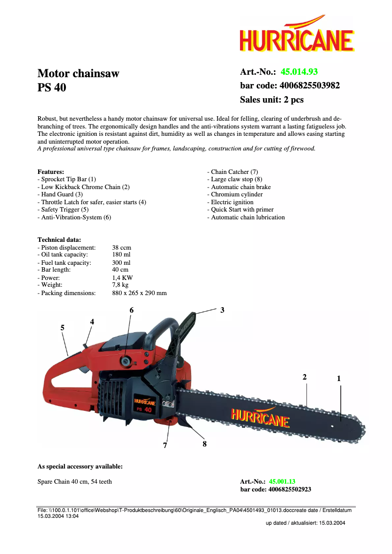 Imagen de la primera página del manual del dispositivo PS 40