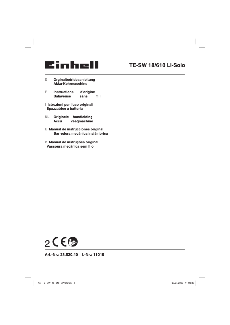 Página 1 del manual Manual de usuario Einhell TE-SW 18/610 Li-Solo