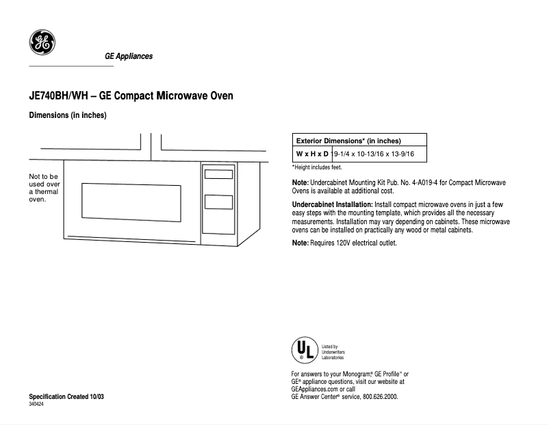 Imagen de la primera página del manual del dispositivo JE740WH