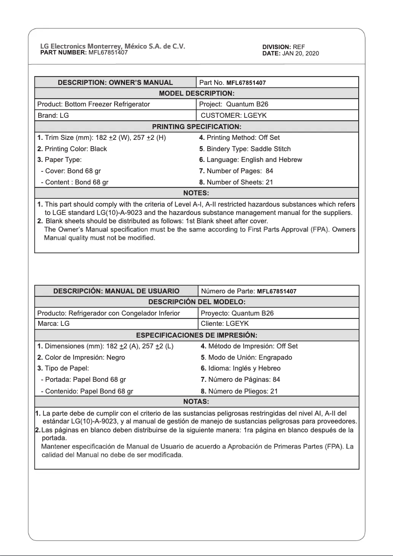 Página nº 1 - Manual de usuario LG GM-859RSC