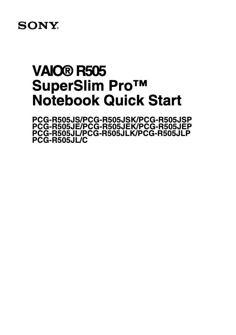 Página 1 del manual Guía de instalación Sony Vaio PCG-R505JL