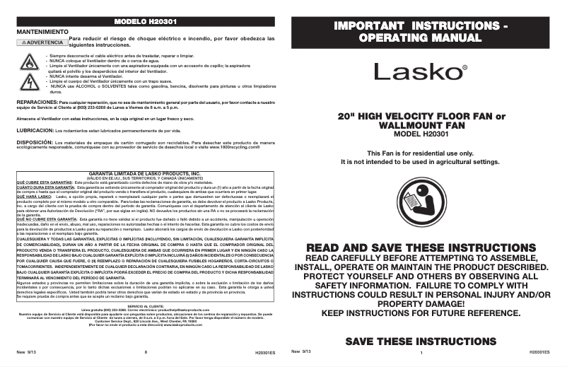 Página 1 del manual Manual de usuario Lasko Max Performance H20301