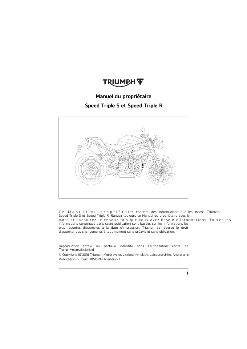 Imagen de la primera página del manual del dispositivo Speed Triple R (2017)