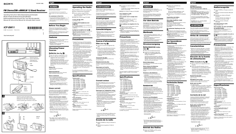 Página nº 1 - Manual de usuario Sony ICF-SW11