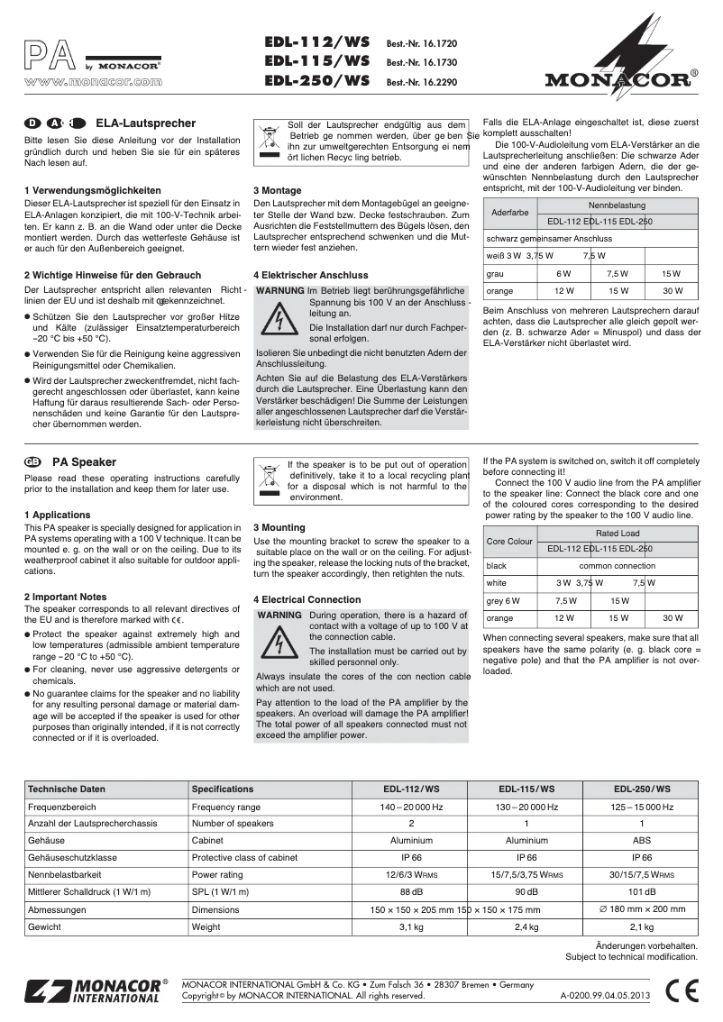 Imagen de la primera página del manual del dispositivo EDL-112/WS