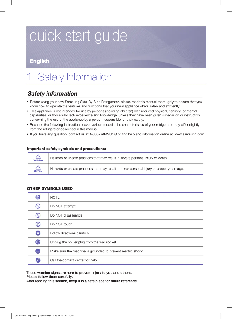 Imagen de la primera página del manual del dispositivo RS25H5005SL