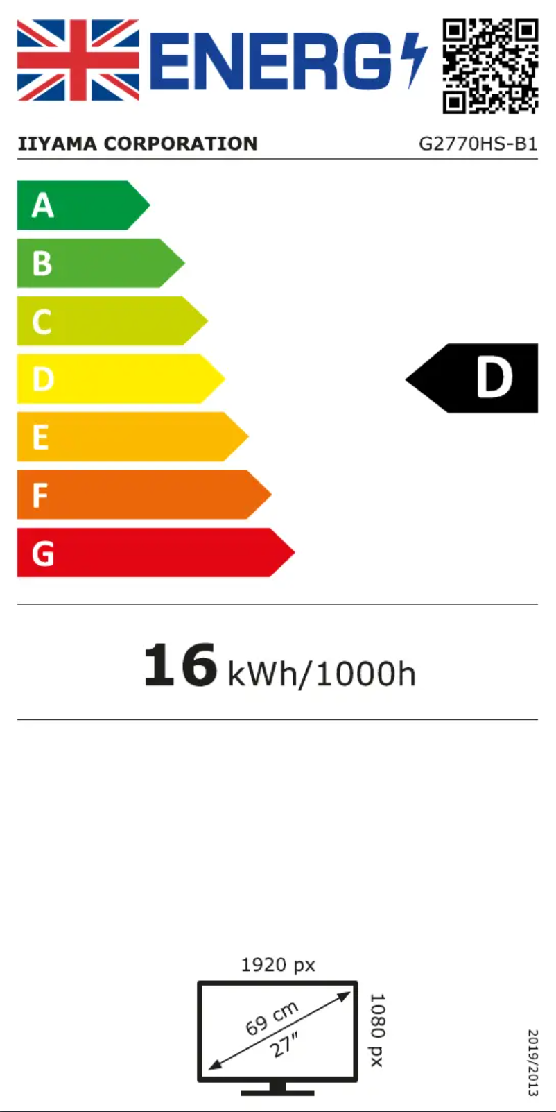 Página nº 1 - Etiqueta energética Iiyama G-Master G2770HS