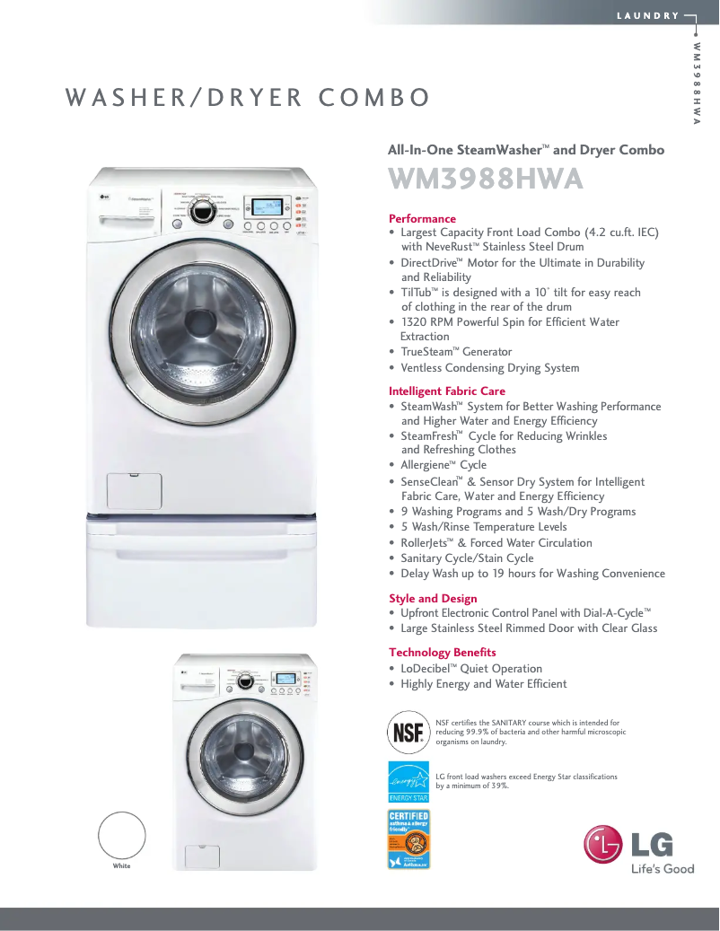 Página 1 del manual Ficha técnica LG WD-13513RDA