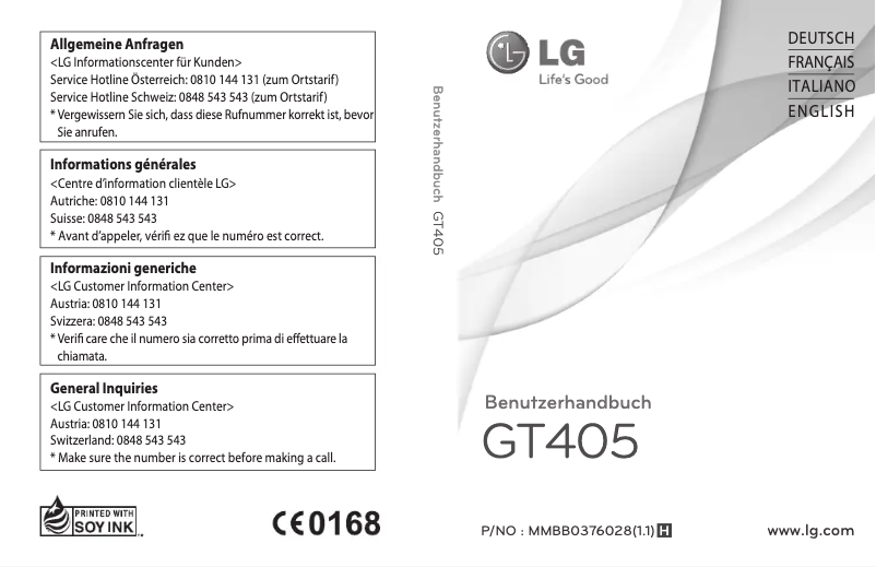 Página nº 1 - Manual de usuario LG GT405GO