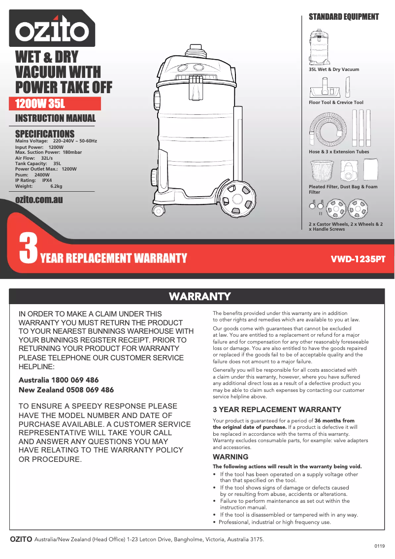 Página nº 1 - Manual de instrucciones Ozito VWD-1235PT