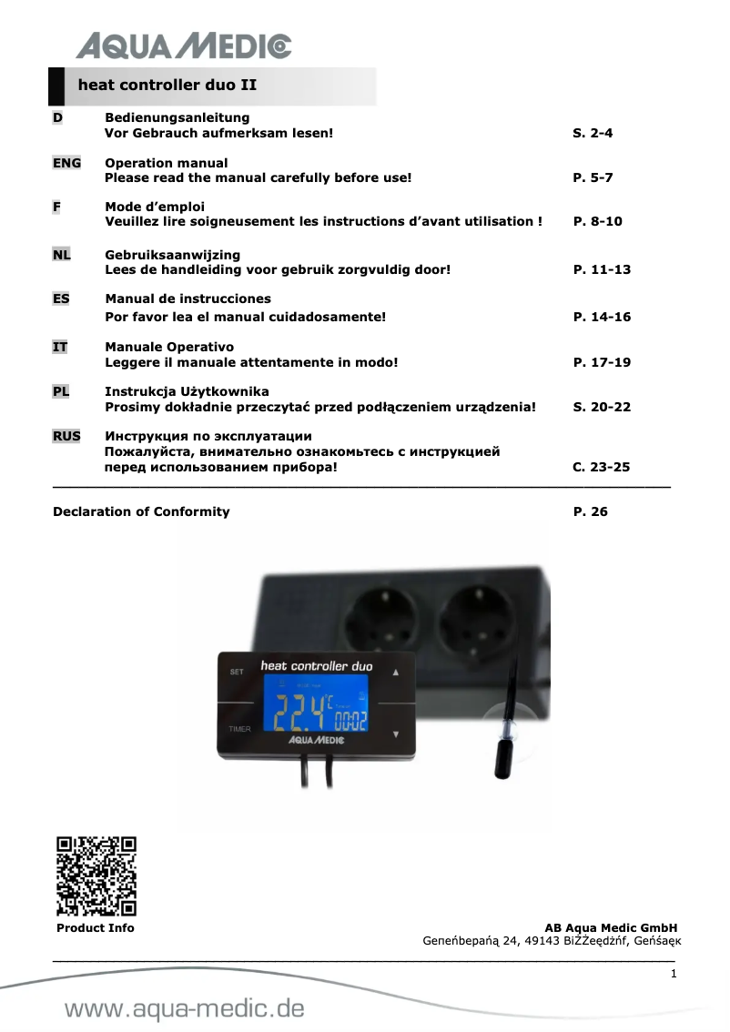 Página nº 1 - Manual de usuario Aqua Medic Heat controller duo II