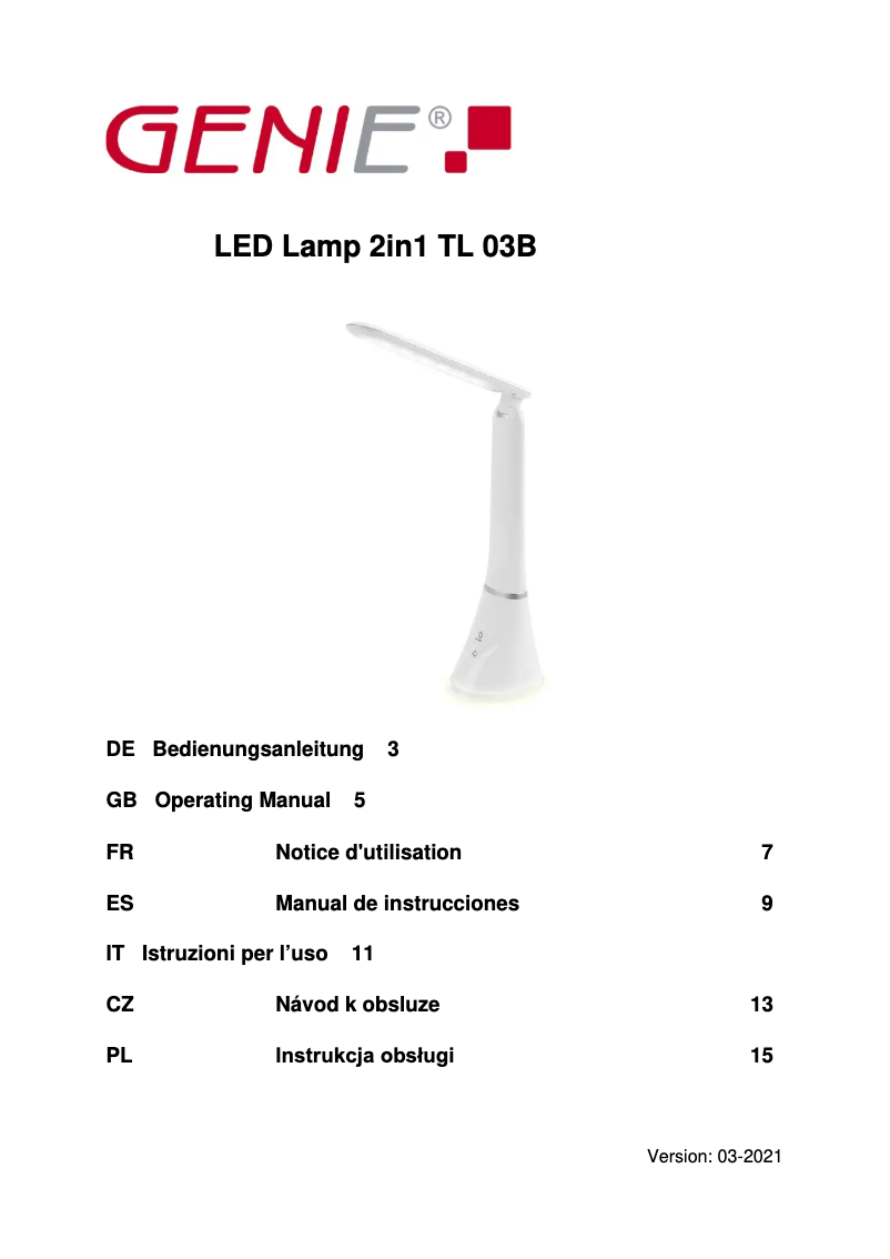 Imagen de la primera página del manual del dispositivo TL03B
