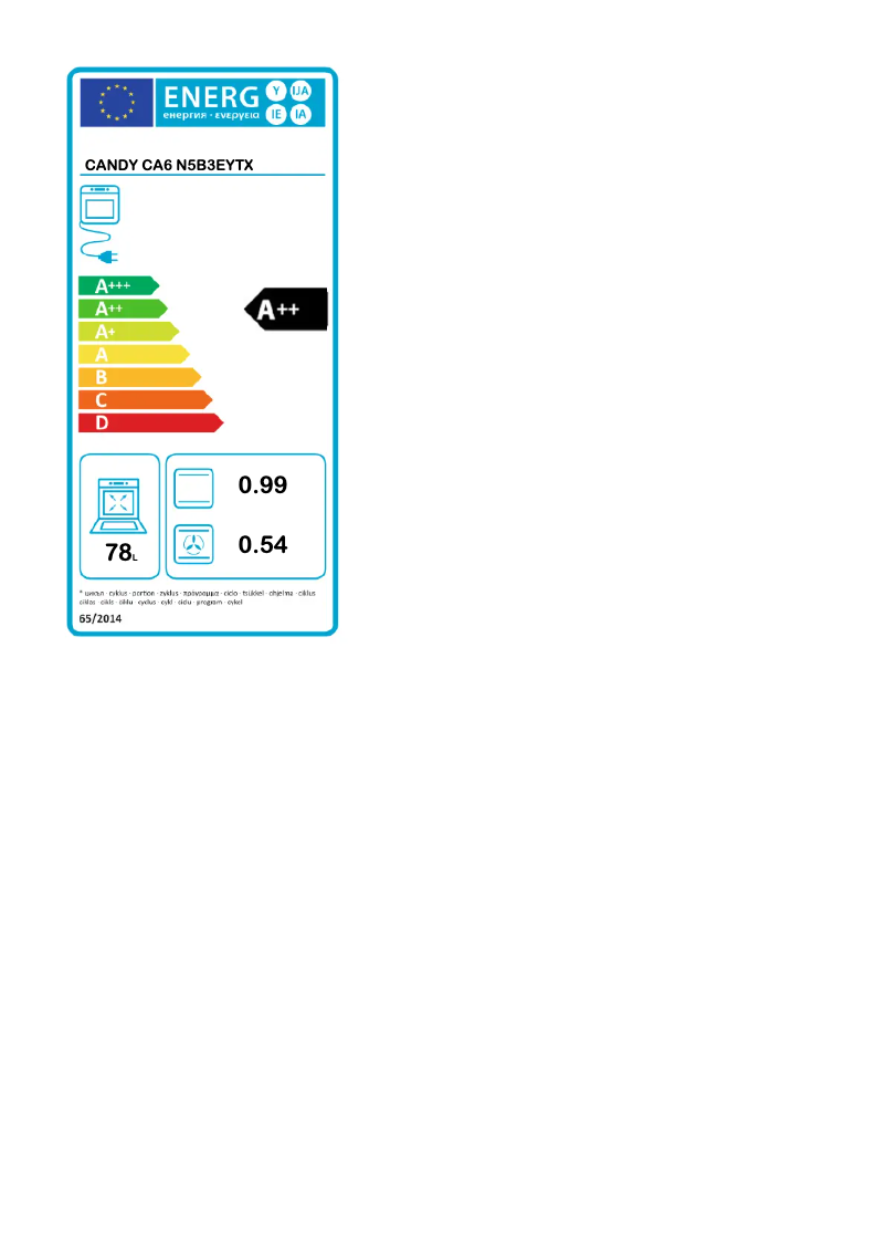 Página 1 del manual Etiqueta energética Candy CA6 N5B3EYTX