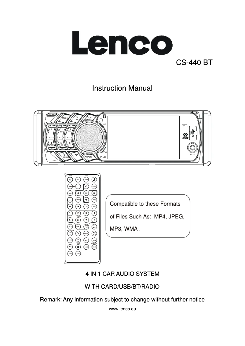Imagen de la primera página del manual del dispositivo CS-440 BT