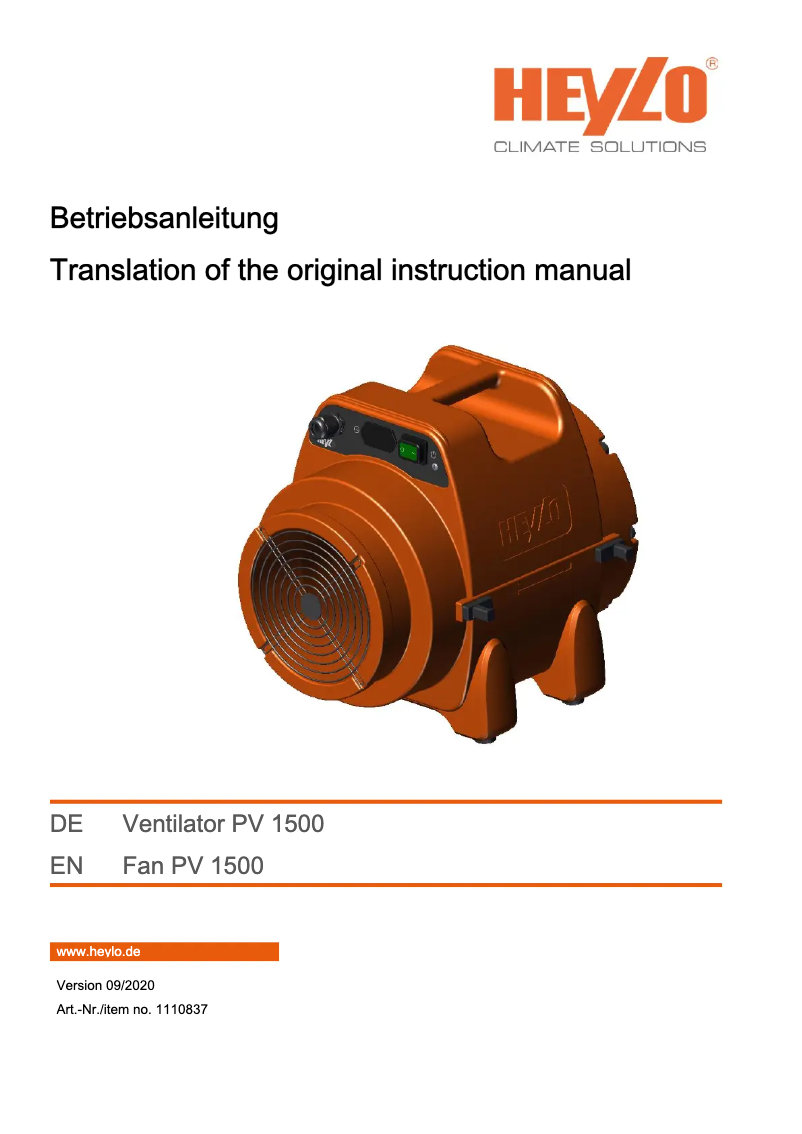 Página 1 del manual Manual de usuario Heylo PowerVent PV1500
