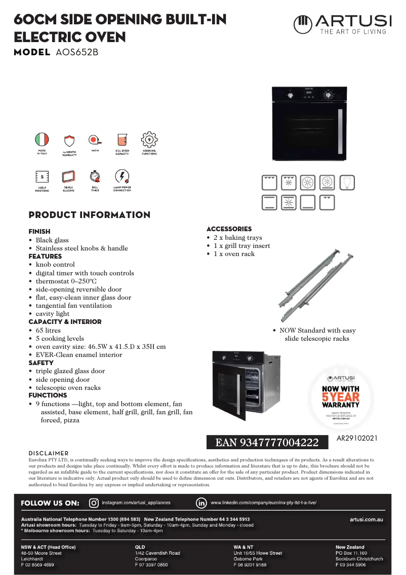 Página 1 del manual Ficha técnica Artusi AOS652B