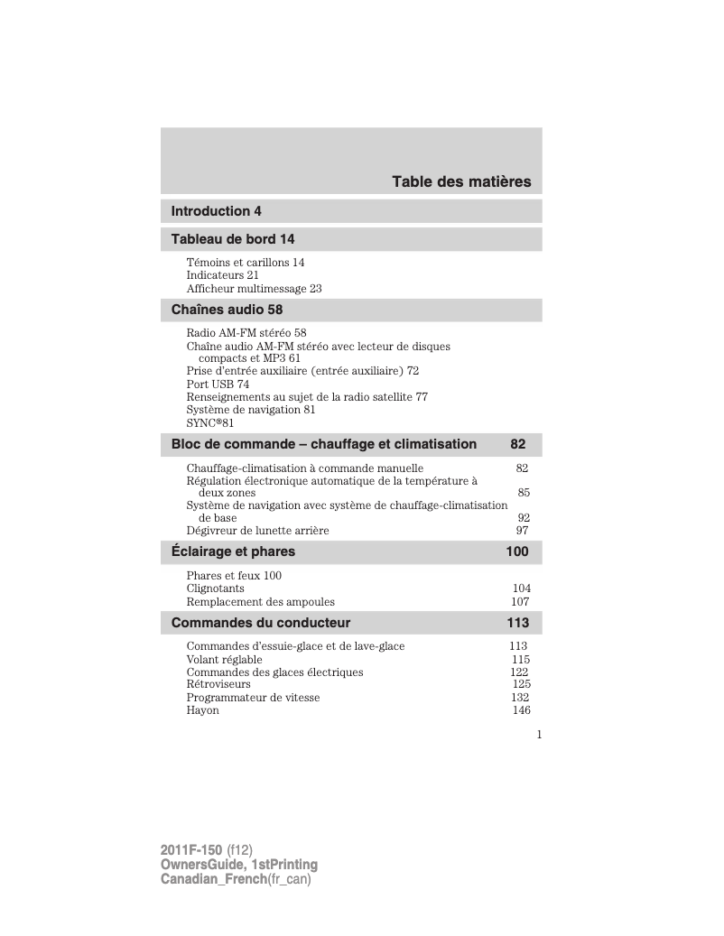 Imagen de la primera página del manual del dispositivo F-150 (2011)