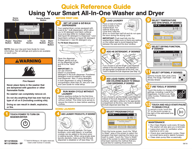 Imagen de la primera página del manual del dispositivo WFW9620HW
