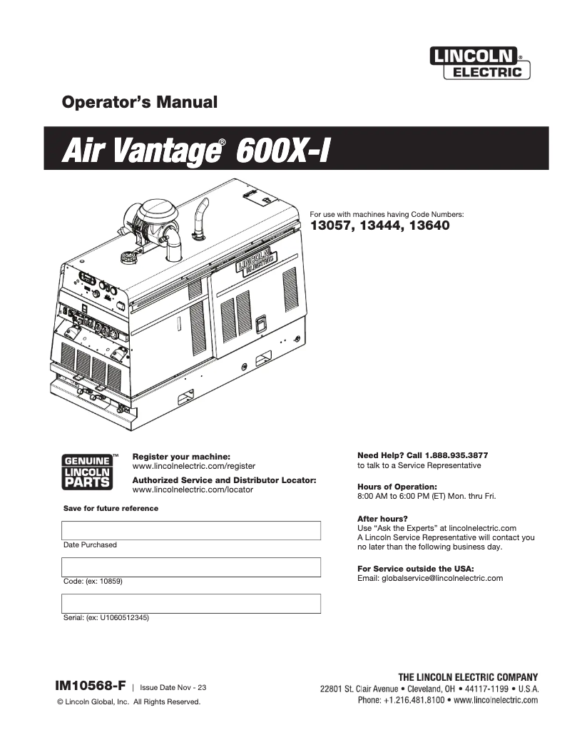 Página nº 1 - Manual de usuario Lincoln Electric Air Vantage 600X-I