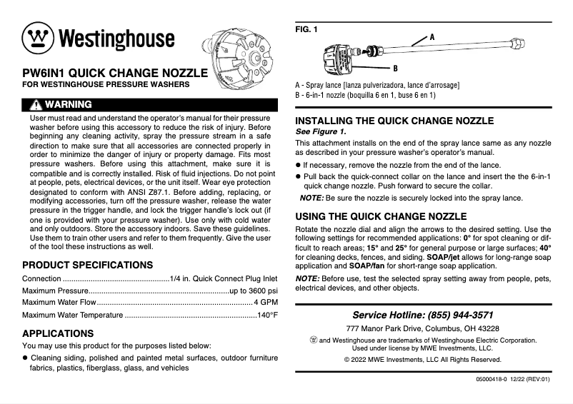 Página nº 1 - Manual de usuario Westinghouse PW6IN1