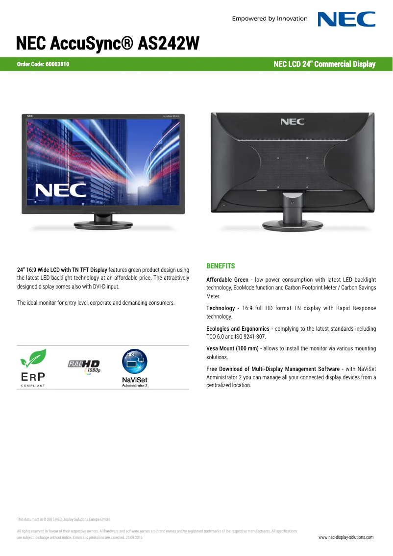 Imagen de la primera página del manual del dispositivo AccuSync AS242W