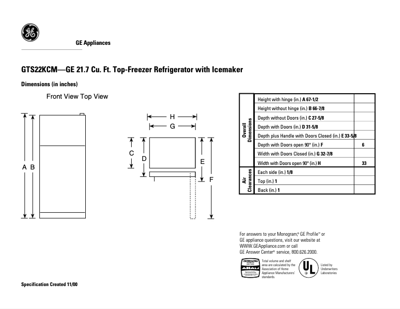 Imagen de la primera página del manual del dispositivo GTS22KCMWW