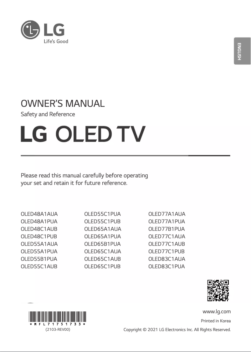 Imagen de la primera página del manual del dispositivo OLED55A1PUA