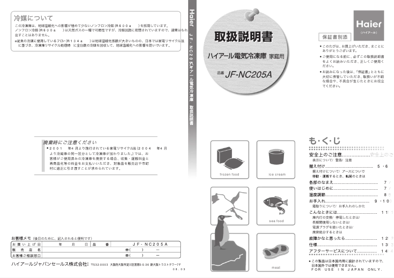 Imagen de la primera página del manual del dispositivo JF-NC205A