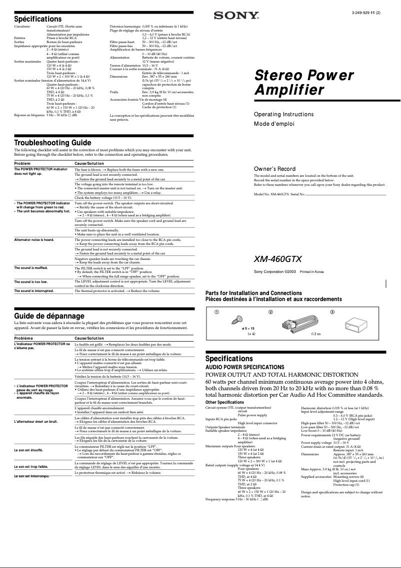 Página nº 1 - Manual de usuario Sony XM-460GTX
