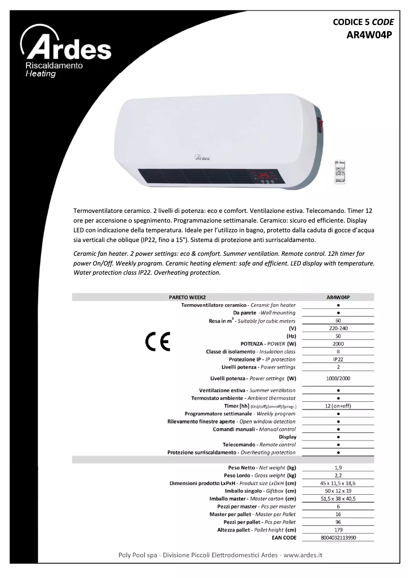 Página 1 del manual Ficha técnica Ardes AR4W04P
