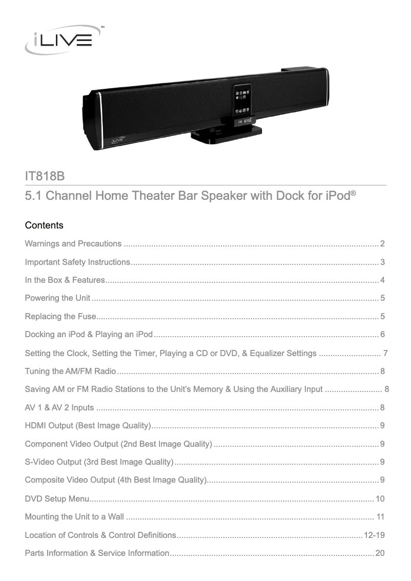 Página 1 del manual Manual de usuario iLive IT818B
